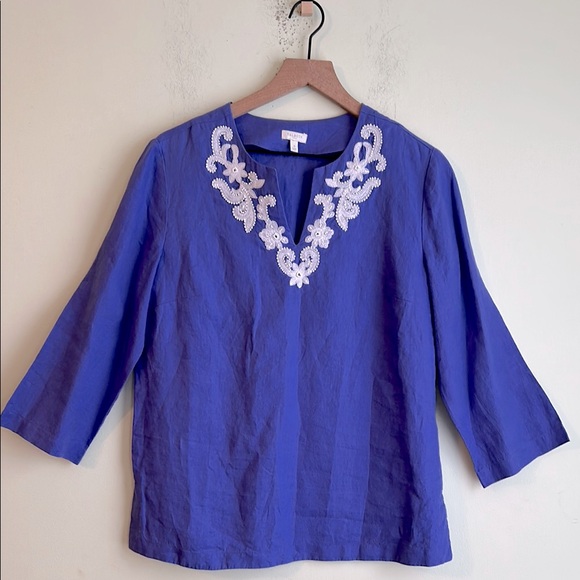 Talbots Tops - Talbots Linen Embroidered Tunic Top